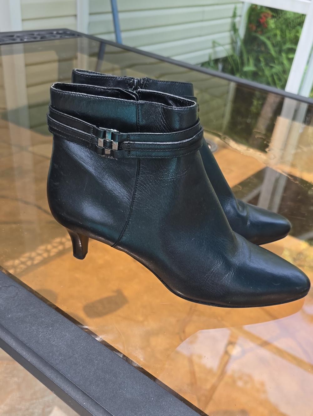 Cole Haan Black Leather Ankle Booties with Decorative Strap